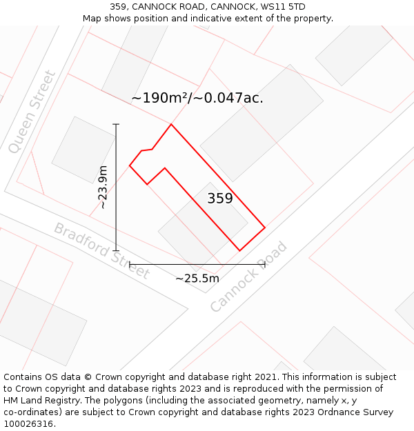 359, CANNOCK ROAD, CANNOCK, WS11 5TD: Plot and title map