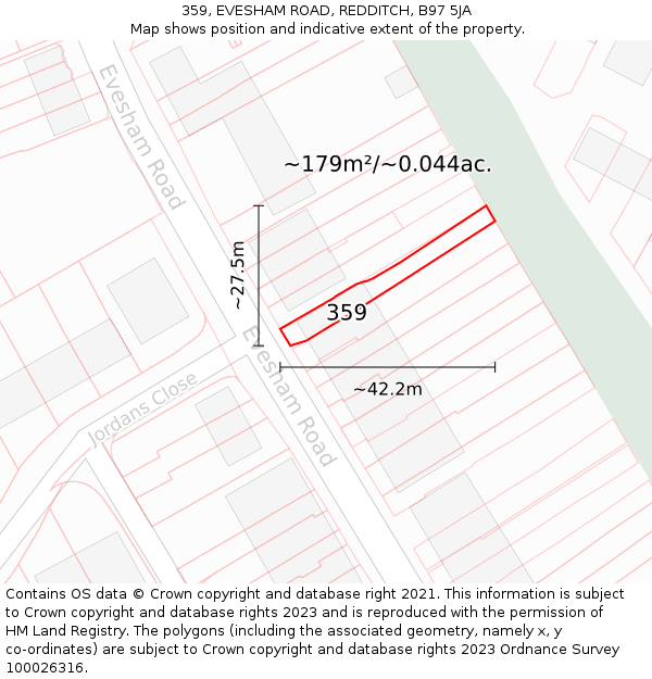 359, EVESHAM ROAD, REDDITCH, B97 5JA: Plot and title map