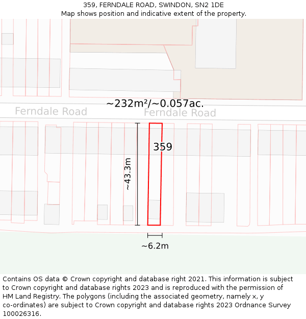 359, FERNDALE ROAD, SWINDON, SN2 1DE: Plot and title map