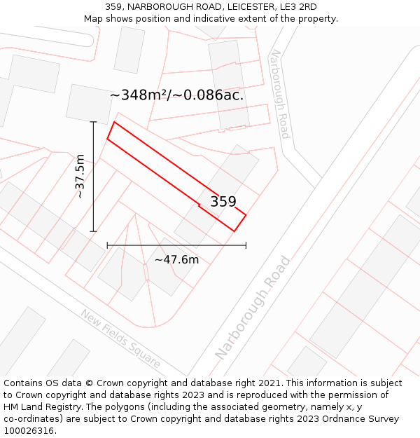 359, NARBOROUGH ROAD, LEICESTER, LE3 2RD: Plot and title map