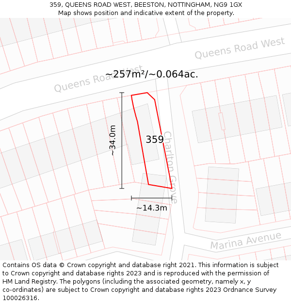 359, QUEENS ROAD WEST, BEESTON, NOTTINGHAM, NG9 1GX: Plot and title map