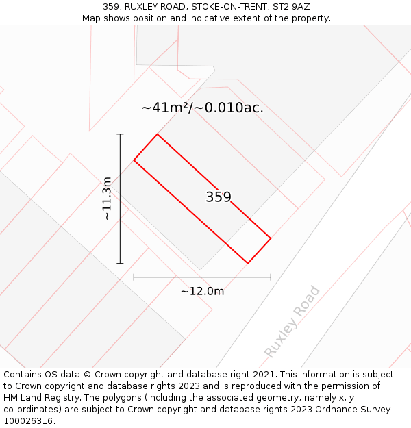 359, RUXLEY ROAD, STOKE-ON-TRENT, ST2 9AZ: Plot and title map