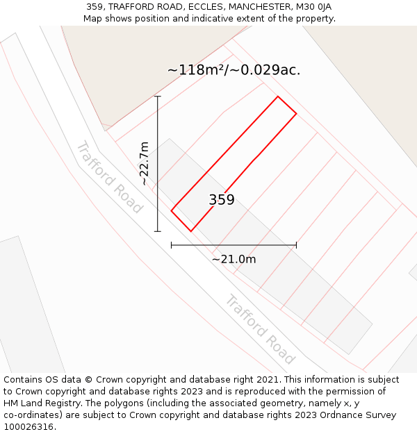 359, TRAFFORD ROAD, ECCLES, MANCHESTER, M30 0JA: Plot and title map