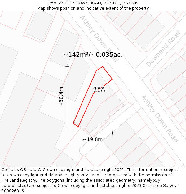 35A, ASHLEY DOWN ROAD, BRISTOL, BS7 9JN: Plot and title map