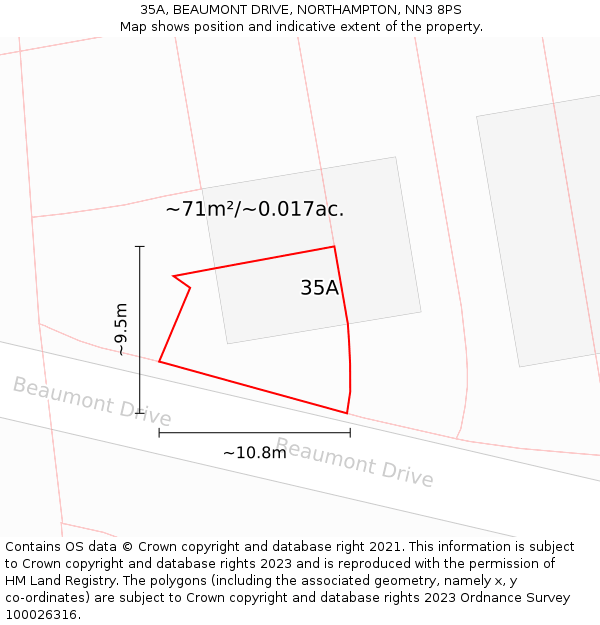 35A, BEAUMONT DRIVE, NORTHAMPTON, NN3 8PS: Plot and title map