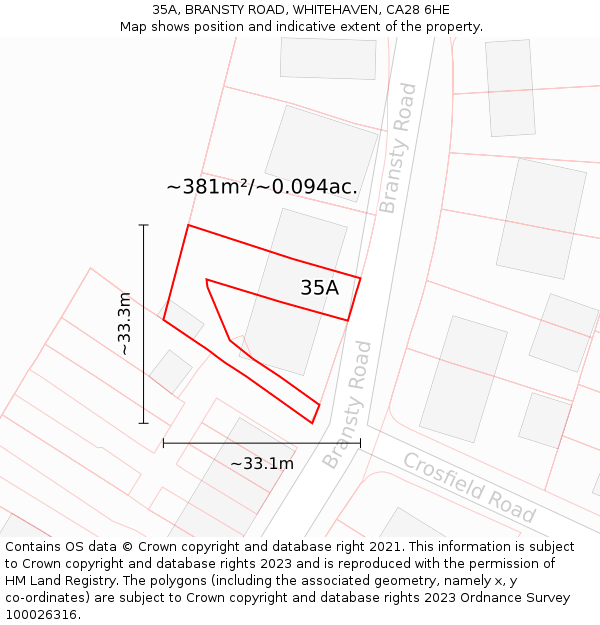 35A, BRANSTY ROAD, WHITEHAVEN, CA28 6HE: Plot and title map