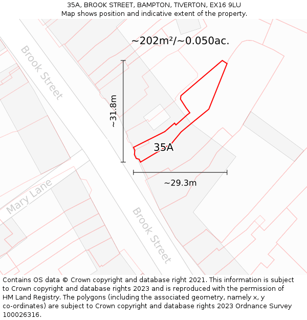 35A, BROOK STREET, BAMPTON, TIVERTON, EX16 9LU: Plot and title map