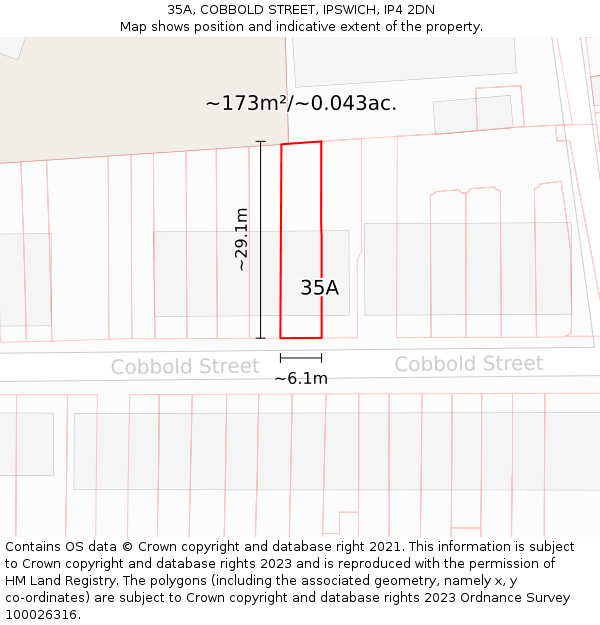35A, COBBOLD STREET, IPSWICH, IP4 2DN: Plot and title map