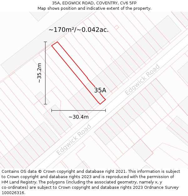 35A, EDGWICK ROAD, COVENTRY, CV6 5FP: Plot and title map