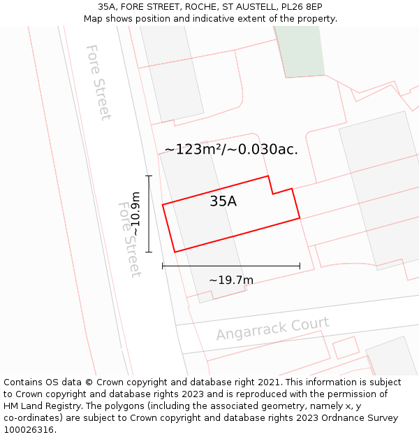 35A, FORE STREET, ROCHE, ST AUSTELL, PL26 8EP: Plot and title map
