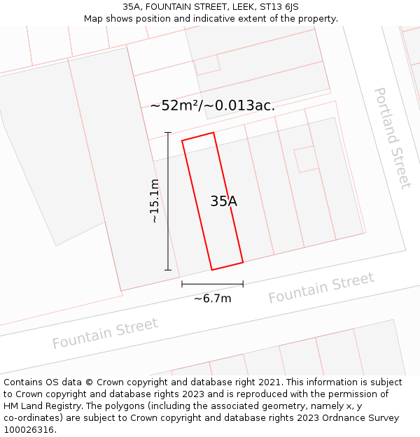 35A, FOUNTAIN STREET, LEEK, ST13 6JS: Plot and title map