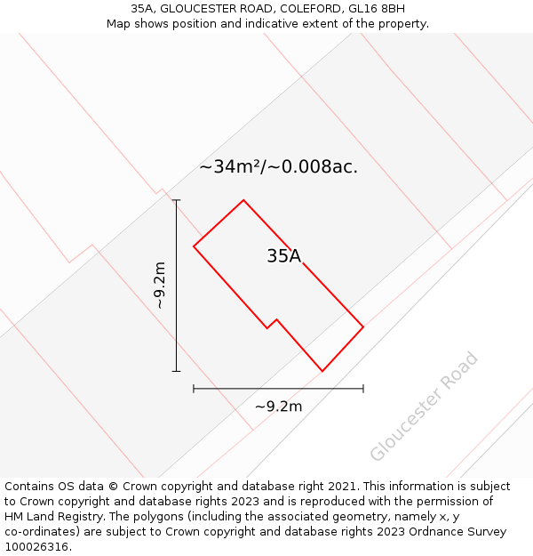 35A, GLOUCESTER ROAD, COLEFORD, GL16 8BH: Plot and title map