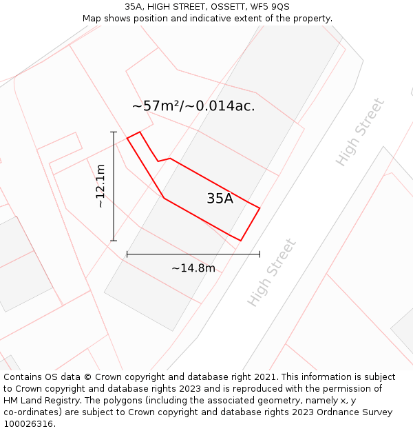 35A, HIGH STREET, OSSETT, WF5 9QS: Plot and title map