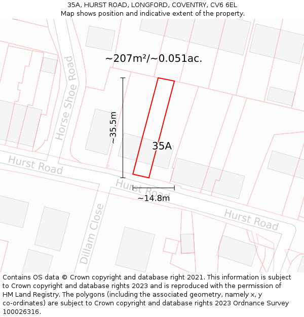 35A, HURST ROAD, LONGFORD, COVENTRY, CV6 6EL: Plot and title map