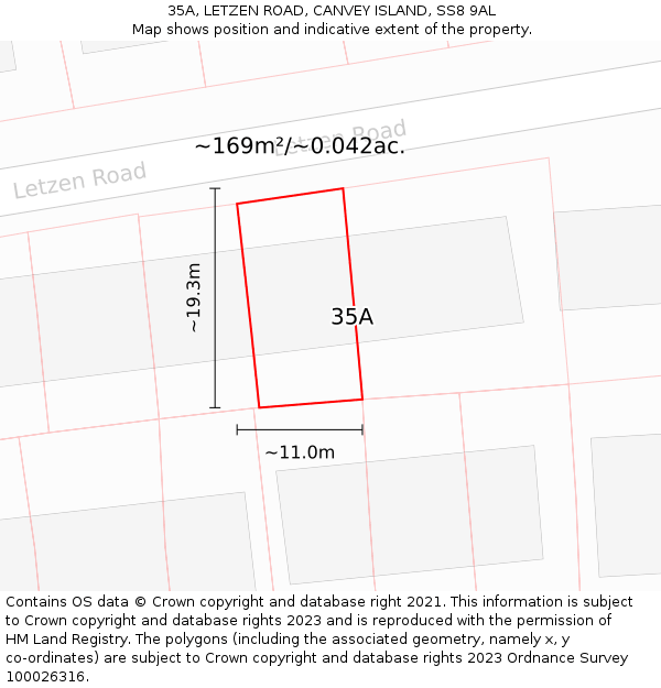35A, LETZEN ROAD, CANVEY ISLAND, SS8 9AL: Plot and title map