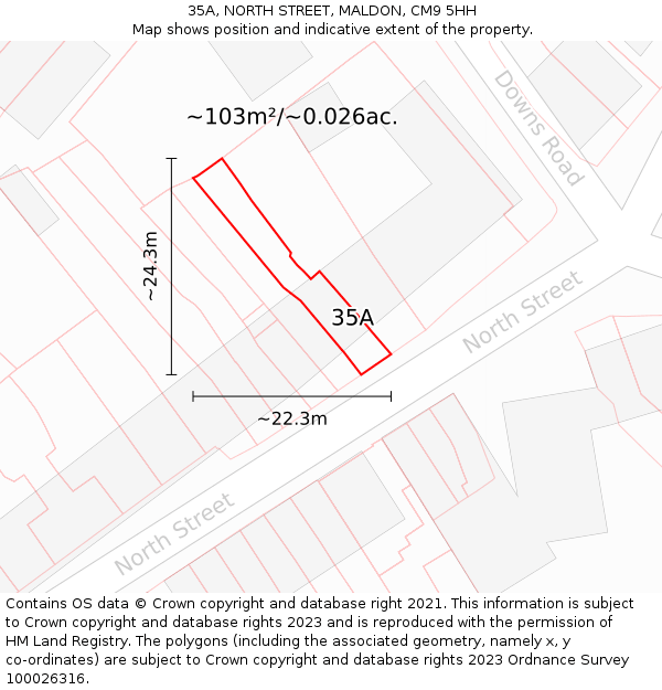 35A, NORTH STREET, MALDON, CM9 5HH: Plot and title map