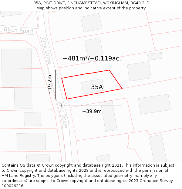 35A, PINE DRIVE, FINCHAMPSTEAD, WOKINGHAM, RG40 3LD: Plot and title map