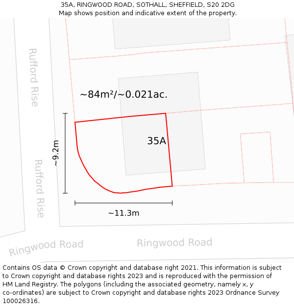 35A, RINGWOOD ROAD, SOTHALL, SHEFFIELD, S20 2DG: Plot and title map