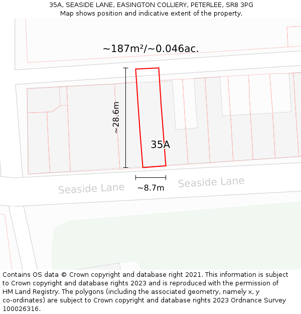 35A, SEASIDE LANE, EASINGTON COLLIERY, PETERLEE, SR8 3PG: Plot and title map
