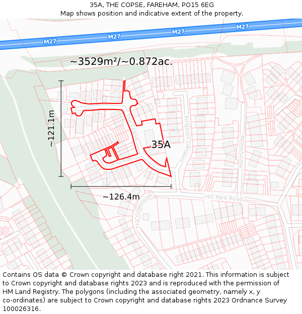 35A, THE COPSE, FAREHAM, PO15 6EG: Plot and title map