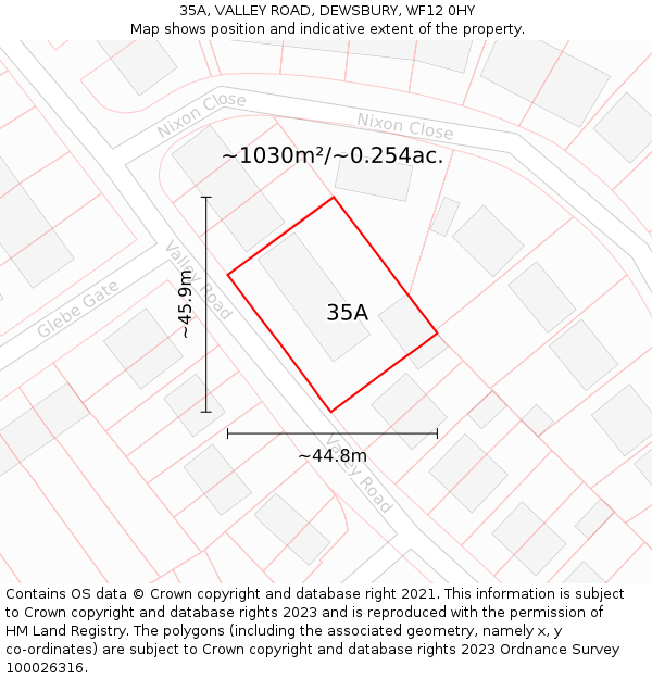 35A, VALLEY ROAD, DEWSBURY, WF12 0HY: Plot and title map