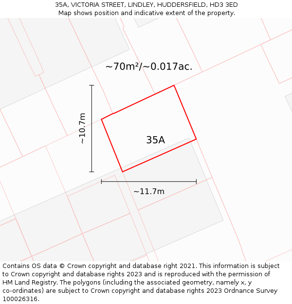 35A, VICTORIA STREET, LINDLEY, HUDDERSFIELD, HD3 3ED: Plot and title map