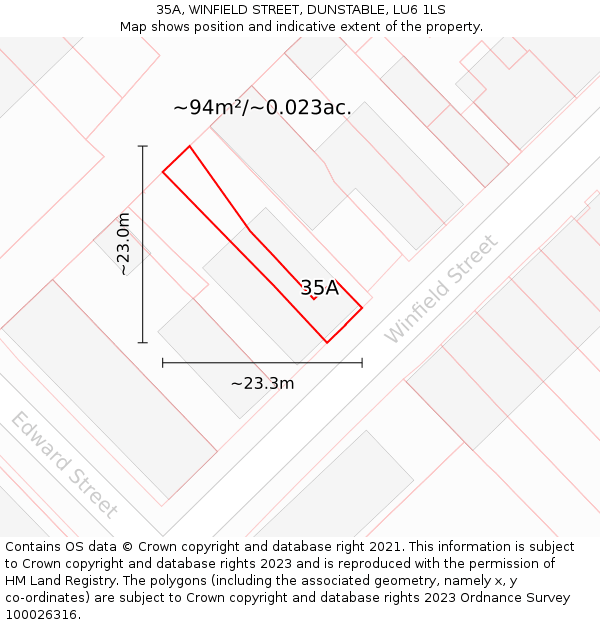 35A, WINFIELD STREET, DUNSTABLE, LU6 1LS: Plot and title map