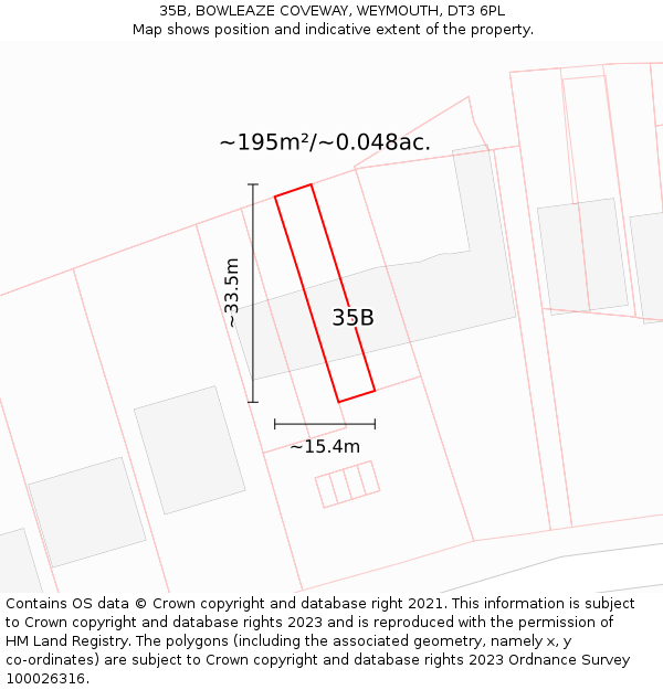 35B, BOWLEAZE COVEWAY, WEYMOUTH, DT3 6PL: Plot and title map