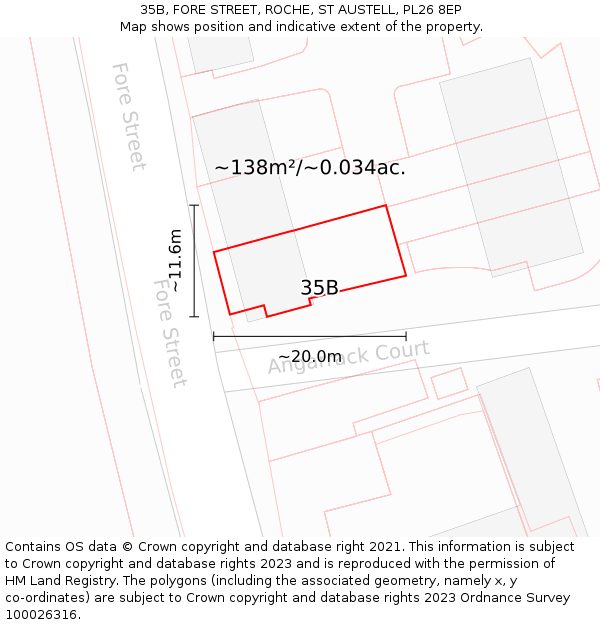 35B, FORE STREET, ROCHE, ST AUSTELL, PL26 8EP: Plot and title map