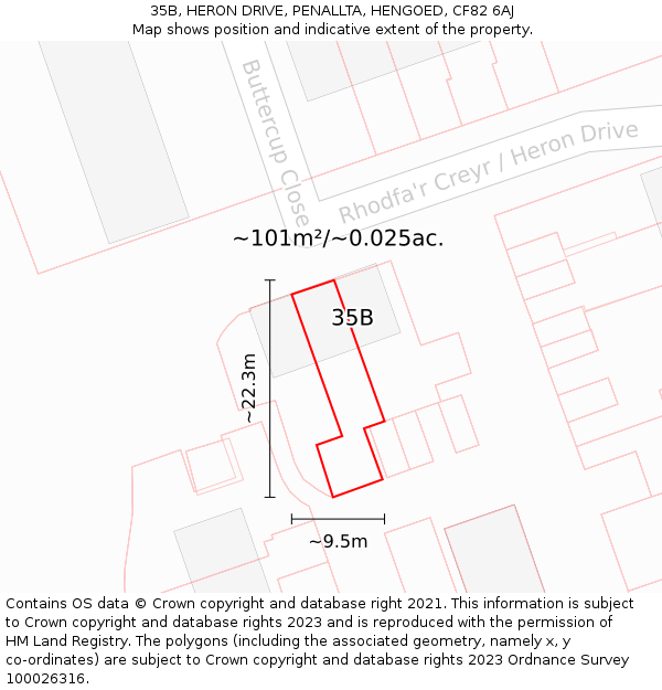 35B, HERON DRIVE, PENALLTA, HENGOED, CF82 6AJ: Plot and title map