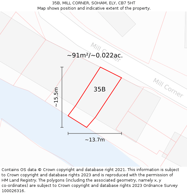 35B, MILL CORNER, SOHAM, ELY, CB7 5HT: Plot and title map