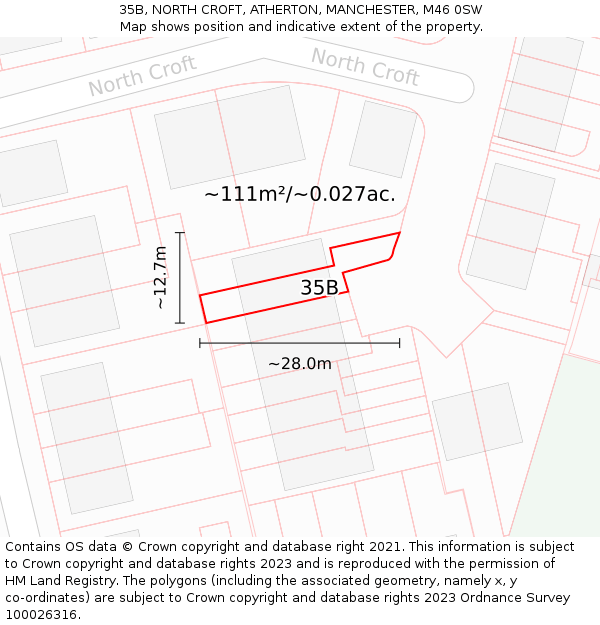 35B, NORTH CROFT, ATHERTON, MANCHESTER, M46 0SW: Plot and title map