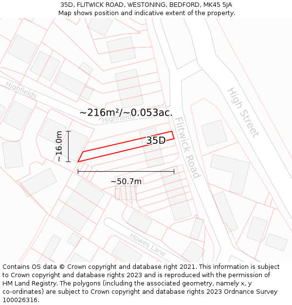 35D, FLITWICK ROAD, WESTONING, BEDFORD, MK45 5JA: Plot and title map