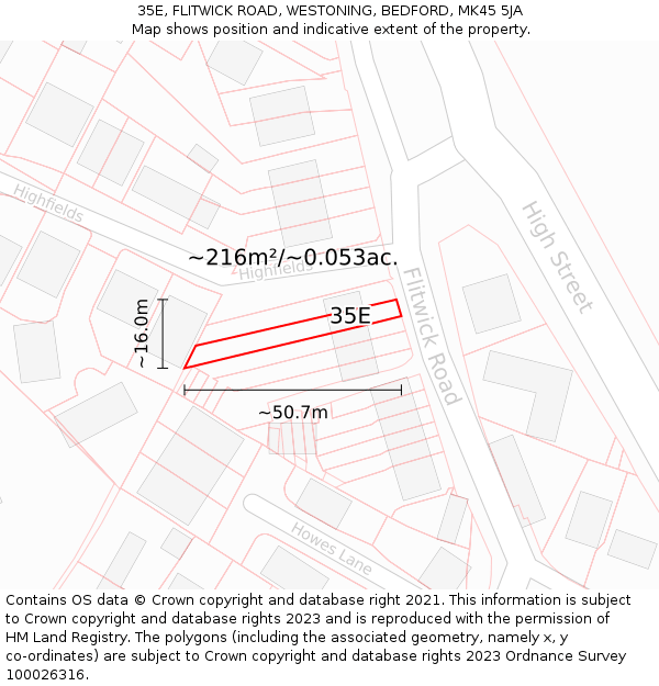35E, FLITWICK ROAD, WESTONING, BEDFORD, MK45 5JA: Plot and title map