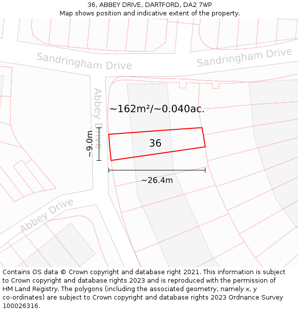 36, ABBEY DRIVE, DARTFORD, DA2 7WP: Plot and title map