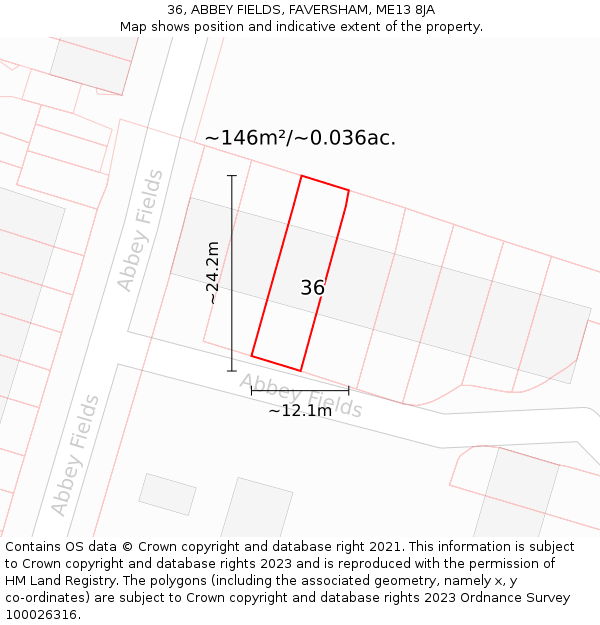 36, ABBEY FIELDS, FAVERSHAM, ME13 8JA: Plot and title map