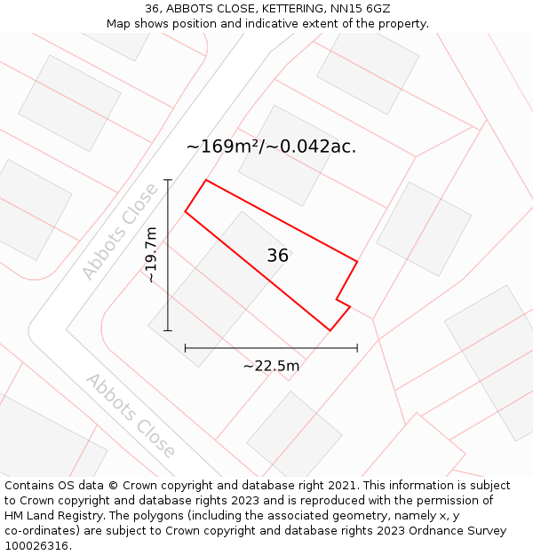36, ABBOTS CLOSE, KETTERING, NN15 6GZ: Plot and title map