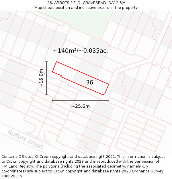 36, ABBOTS FIELD, GRAVESEND, DA12 5JA: Plot and title map