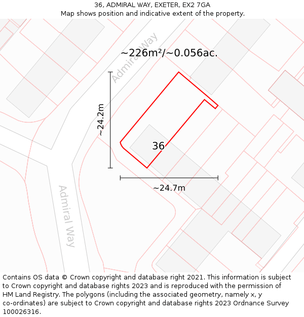 36, ADMIRAL WAY, EXETER, EX2 7GA: Plot and title map