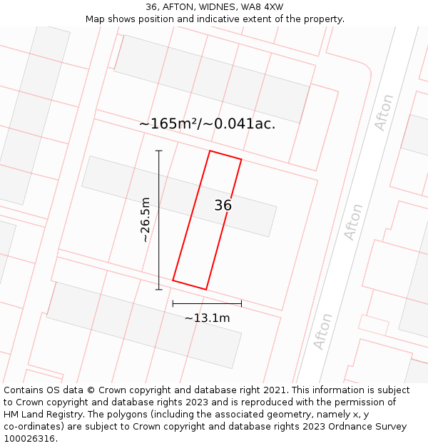 36, AFTON, WIDNES, WA8 4XW: Plot and title map
