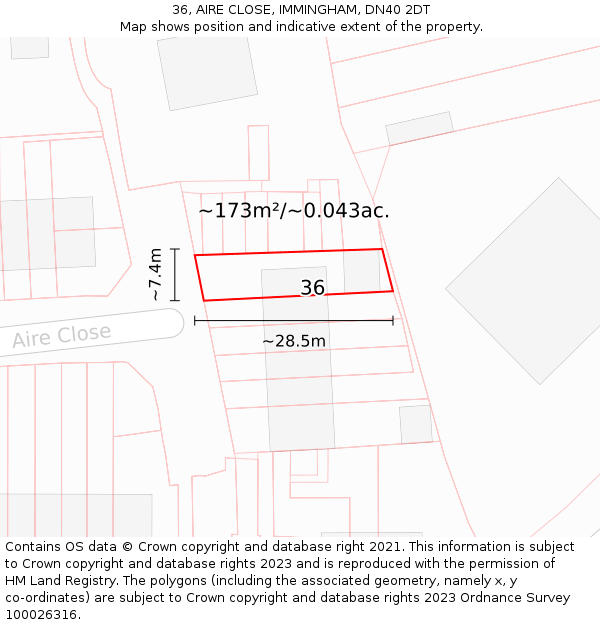 36, AIRE CLOSE, IMMINGHAM, DN40 2DT: Plot and title map