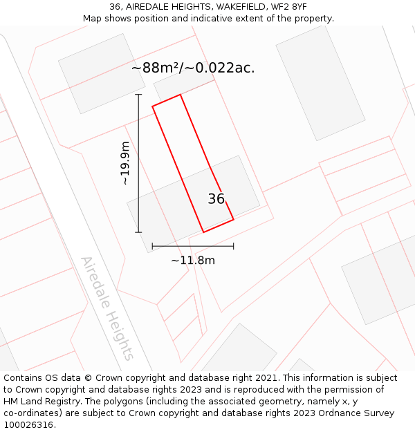 36, AIREDALE HEIGHTS, WAKEFIELD, WF2 8YF: Plot and title map