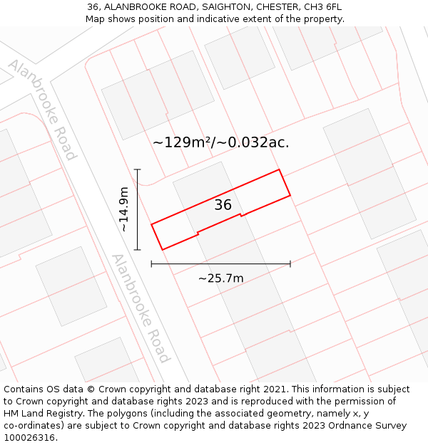 36, ALANBROOKE ROAD, SAIGHTON, CHESTER, CH3 6FL: Plot and title map
