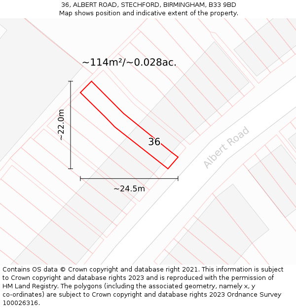 36, ALBERT ROAD, STECHFORD, BIRMINGHAM, B33 9BD: Plot and title map