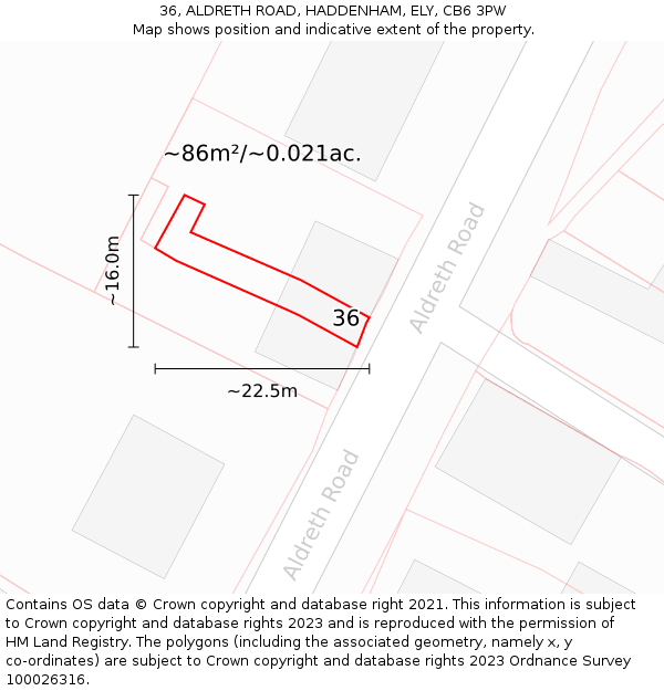 36, ALDRETH ROAD, HADDENHAM, ELY, CB6 3PW: Plot and title map