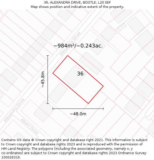 36, ALEXANDRA DRIVE, BOOTLE, L20 0EF: Plot and title map