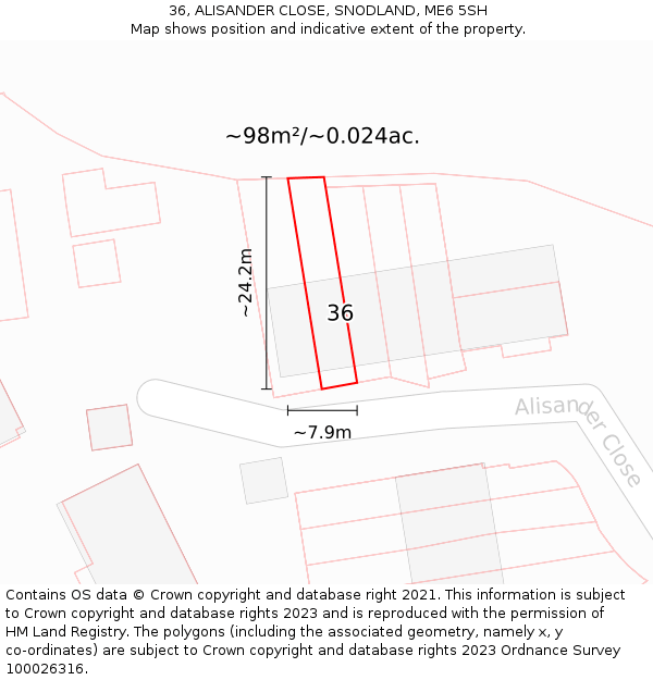 36, ALISANDER CLOSE, SNODLAND, ME6 5SH: Plot and title map