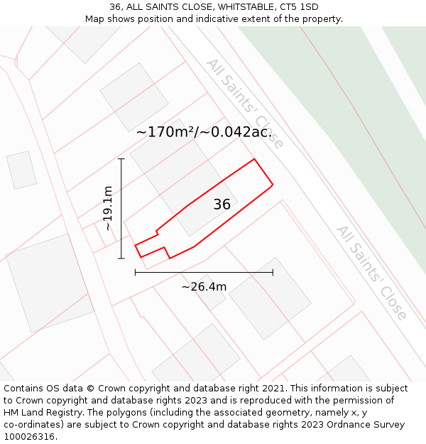 36, ALL SAINTS CLOSE, WHITSTABLE, CT5 1SD: Plot and title map