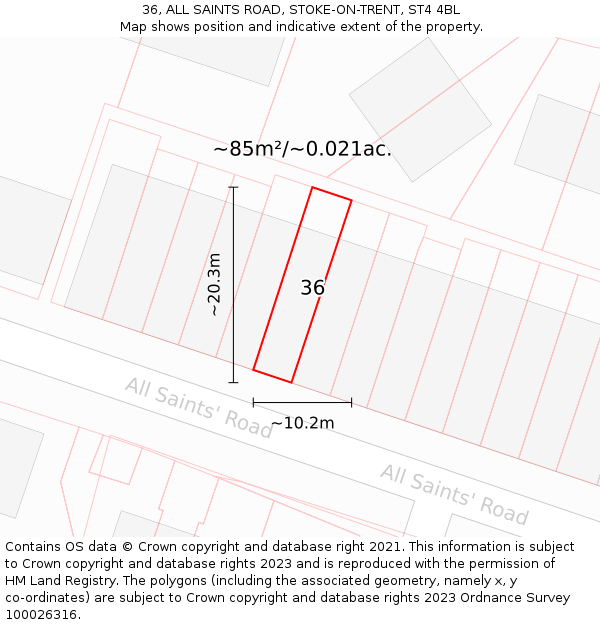 36, ALL SAINTS ROAD, STOKE-ON-TRENT, ST4 4BL: Plot and title map