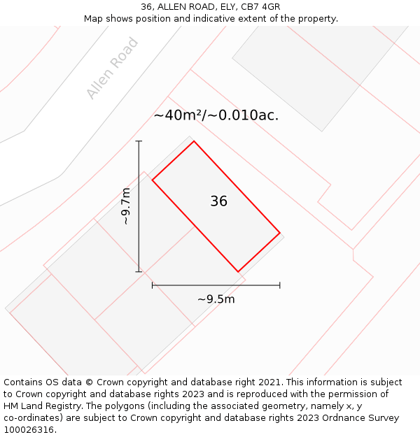 36, ALLEN ROAD, ELY, CB7 4GR: Plot and title map